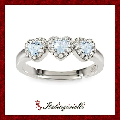 Splendido Anello Trilogy Cuori Tipo Acquamarina Argento 925 Rodiato Oro Bianco - Immagine 1 di 3