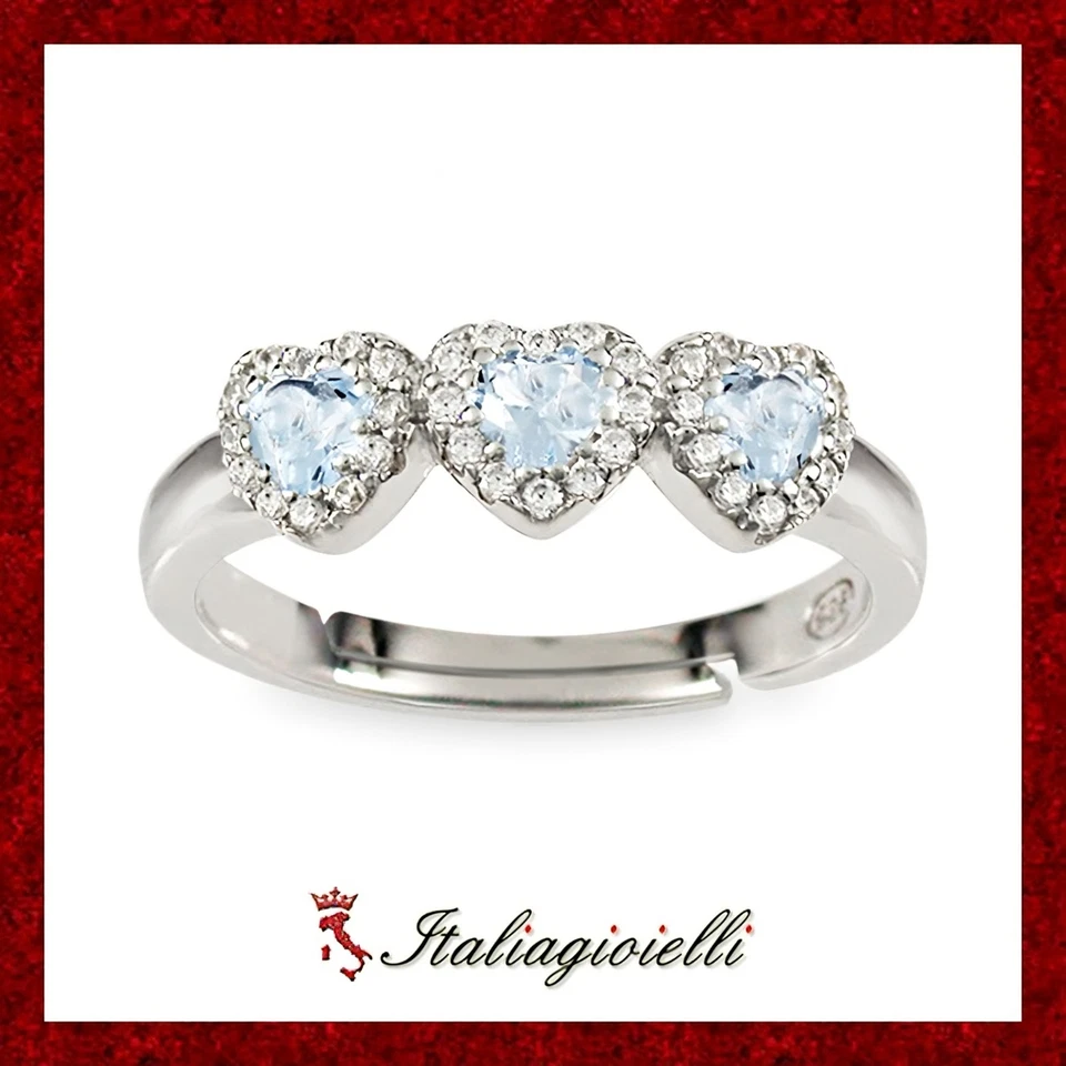 Splendido Anello Trilogy Cuori tipo Acquamarina Argento 925 Rodiato Oro Bianco - Immagine 1 di 3