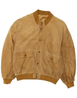 VINTAGE Mens Suede Bomber Jacket IT 52 XL Beige Leather DW02 - Image 1 of 4