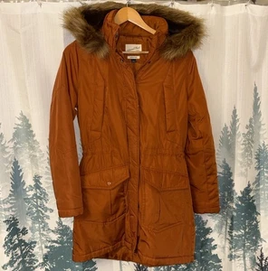 Universal Thread Orange Zip Puffer Jacket Removable Fur Hood Size Small - Bild 1 von 16