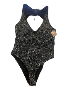 Nike NEW One-Piece Swimsuit Water Dots Black White Printed Cutout Back Size XXL - Picture 1 of 4