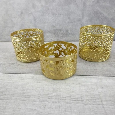 Set of 3 Gold Metal Filigree Votive Candle Holders Tealight Home Decor Wedding - Image 1 of 4