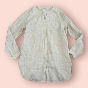 Sundance Tunic Shirt Womens Size Medium Striped Button down 100% Linen - Picture 1 of 5