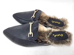 Qupid Women's Black Faux Fur Loafer Slides Mule Size 8 US - Picture 1 of 7