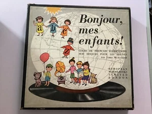 Vintage Bonjour Les Enfants 1965 Learn French Language Book and 5 records - Picture 1 of 13