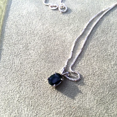 Sterling Silver Necklace with Tanzanite Stone and Box Chain 18" Long - Image 1 of 4