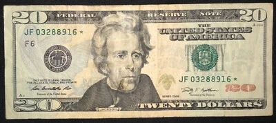 Rare Twenty Dollar Bill Star Note 2009 Atlanta - $20 United States Serial Number - Image 1 of 2