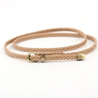 Cinturón de imitación de cuero trenzado para damas delgado cintura estrecha correa hebilla informal moda Foto 1 de 4