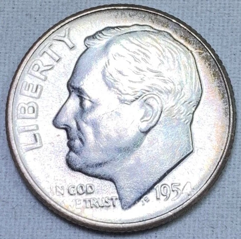 1954 Silver (.900) Roosevelt Dimes 10C - Free Shipping- Uncirculated Cover