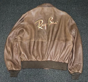 VTG RAY BAN SOFT LEATHER BOMBER JACKET 80s 90s SUNGLASSES HIPSTER FLIGHT SZ XL - Picture 1 of 9