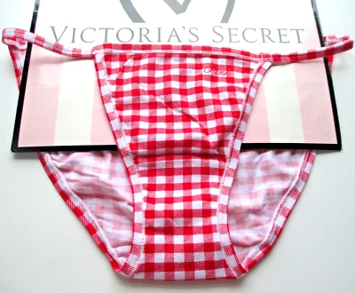 VICTORIA'S SECRET PINK Cotton String Bikini Panty VS Gingham Red Plaid S M L XL - Image 1 of 4