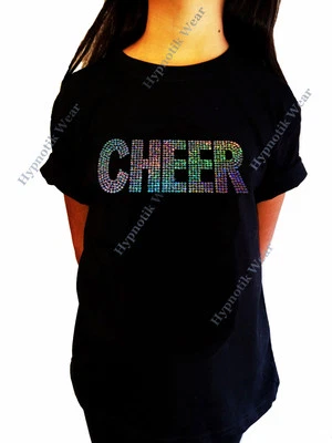 Girls Sequence T-Shirt " Cheer " Kids Size 3 to 14 Cheerleader  - Image 1 of 2