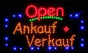 OPEN Ankauf + Verkauf LED Schild Leuchte XXL Leuchtreklame Reklame Leuchtschild - Bild 1 von 1