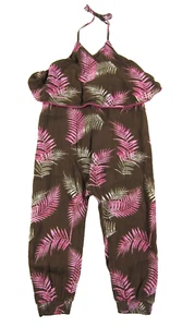 NWT O'Neill 100% Rayon Brown Pink Green Floral Halter Romper Jumpsuit Girl 4 - Picture 1 of 6