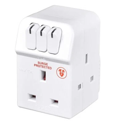 Masterplug MSWRG3 13amp 3 Socket Surge Protected Adaptor - White - Image 1 of 4