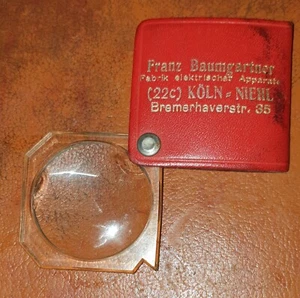 Vintage Einschlaglupe mit Etui aus Leder Classic | Rot mit Werbung 80er Jahre - Bild 1 von 3