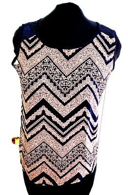 Claudia Richard Top 女式 M 无袖雪佛龙粉色蓝色蕾丝船来自美国 — 第 1/4 张图片