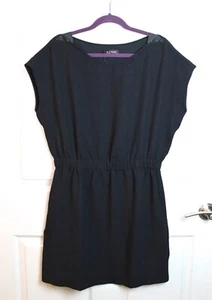 NWT La Redoute Black Textured Mini Dress Elastic Waist Short Dolman Slv Size 10 - Picture 1 of 6