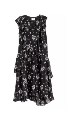 NWT ERDEM x H&M Black 100% Silk Floral Pattern Dress Short Sleeve SZ 2 SOLD OUT - Image 1 of 3