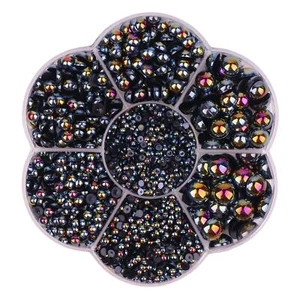 3000PCS Flatback Half Pearls Beads Round Scrapbook Craft Gems Black 7 Sizes - Picture 1 of 2