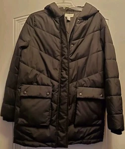 Arizona Jean Co. black quilted poly filled hooded zip parka womens Sz S - Picture 1 of 6