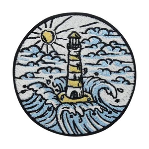 Leuchtturm auf See Patch zum Aufbügeln | Meer Wasser Patches, Sonne Bügelflicken - Bild 1 von 6