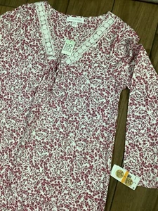 Carole Hochman 100% Soft Cotton Size S Sleepwear Gown Long Sleeves Red Floral - Picture 1 of 6