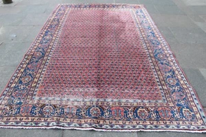 Vintage Worn Hand Made Traditional Oriental Wool Pink Blue Carpet 315x197cm - Picture 1 of 16