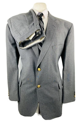 VINTAGE Mens 44R Solid Gray Gold Button Soft 2 Piece Suit With Dress Pants 38x30 - Image 1 of 4