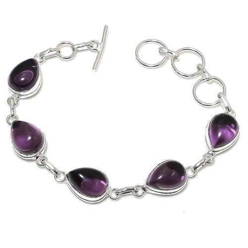 VALENTINO Bracciale gioiello in argento sterling 925 fatto a mano con pietre preziose ametista viola misura 7 8"