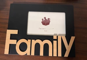 Lasercraft "FAMILY" Black w Letters in Wood Natural 4" x 6" Picture Frame NEW - Picture 1 of 2