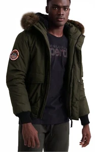 Superdry Faux Fur Parka Jacket Warm Short Hooded Padded Winter Coat Khaki Green - Picture 1 of 5