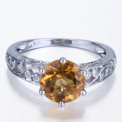 Antiguo anillo de dedo de citrino natural vintage de oro blanco de 2,12 quilates de 10 k Foto 1 de 4