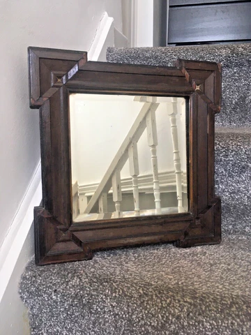 UNUSUAL ANTIQUE c1880 WOODEN GOTHIC REVIVAL GEOMETRIC BEVELLED EDGE WALL MIRROR Cover
