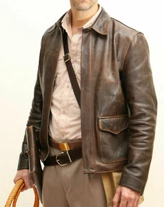 Indiana Jones Harrison Ford Cow Hide Real Leather Jacket - Picture 1 of 4
