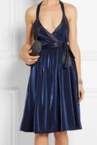 US0 XXS UK4 RRP £450 Diane Von Furstenberg Natanya Blue Halterneck Party Dress - Picture 1 of 7