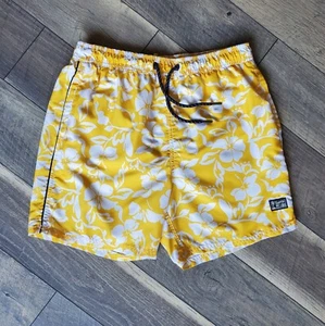 Super Dry Trunks Mens XL Bright Yellow White Floral Mesh Lined Swim Shorts - Picture 1 of 12