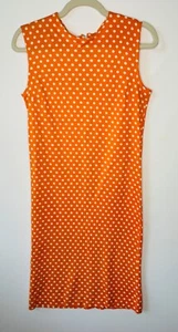 VTG 60'S MOD GOGO HANDMADE ORANGE &WHITE POLKA DOT SHEATH DRESS*S - Picture 1 of 2