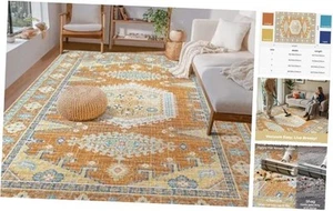  Washable 9x12 Area Rugs Orange Ultra-Thin No Pile Large Size Area Rug for  - Picture 1 of 7