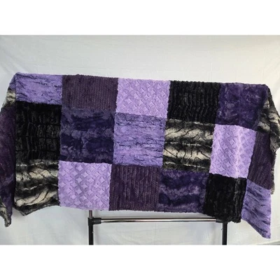 Minky Mamas Patchwork Luxe Minky Blanket 78x57 Purple Black Hide Plush Throw - Image 1 of 4