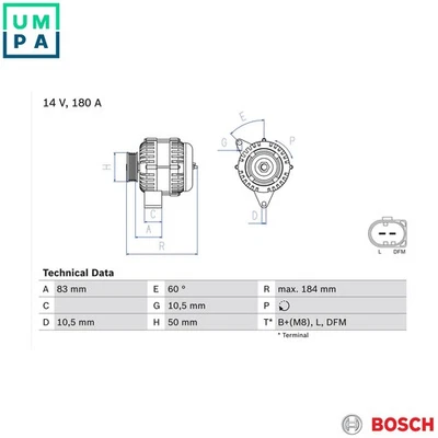 ALTERNATOR 0 986 047 480 FOR MERCEDES-BENZ M113.971/960/964 5.0L 8cyl G-CLASS - Image 1 of 4