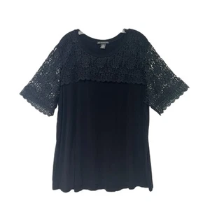 Adrianna Papell Black Knit Blouse 2XL Lace Accent Lace Sleeves Relaxed Soft - Picture 1 of 9