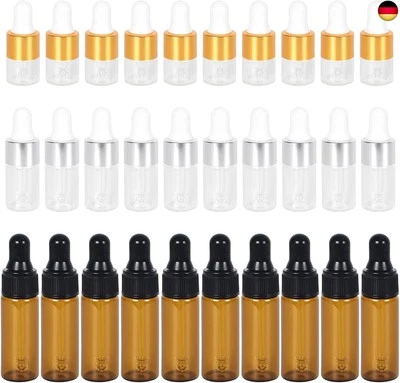 Lunaanda 30 Stück Pipettenflasche, 10 x 5ml+10 x 3ml+10 x 1ml Mini Leere Glas