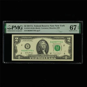 2017AFederal Reserve Note New York 2Dollars Fr#1941-B PMG 67EPQ SuperbGem UNC - Picture 1 of 4