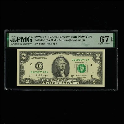 2017AFederal Reserve Note New York 2Dollars Fr#1941-B PMG 67EPQ SuperbGem UNC - Image 1 of 4