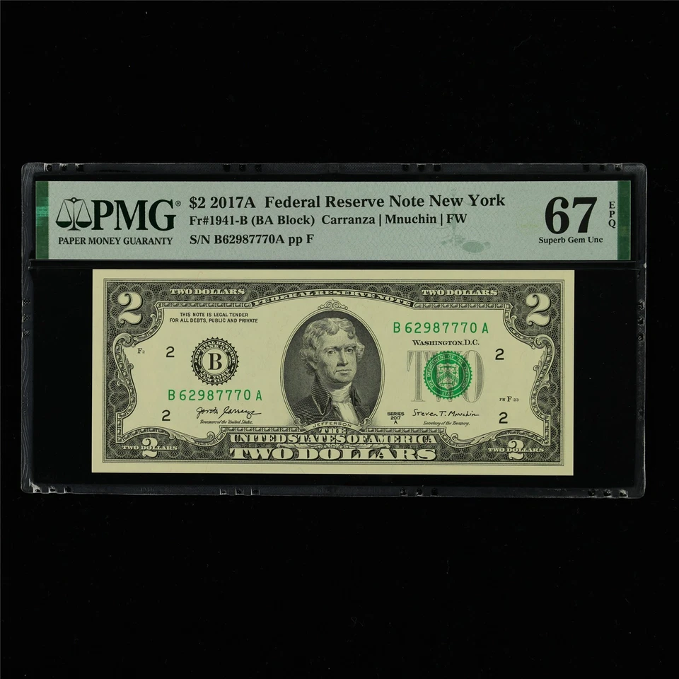 2017AFederal Reserve Note New York 2Dollars Fr#1941-B PMG 67EPQ SuperbGem UNC - Image 1 of 4