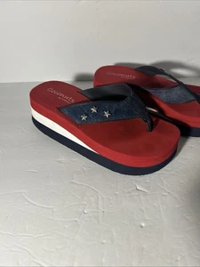 COCONUTS By Matisse Womens Size 6/7 Red, White & Blue Wedge Flip Flops - Picture 1 of 6