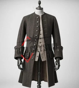 18th Century Colonial Military Black Coat Men Frock Outfit Tailcoat Fast Ship - Picture 1 of 6