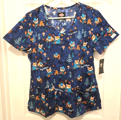 Blusa Médica Dickies Para Mujer Camping Fox Acogedora Vibraciones Talla Mediana Nueva con Etiquetas Foto 1 de 4