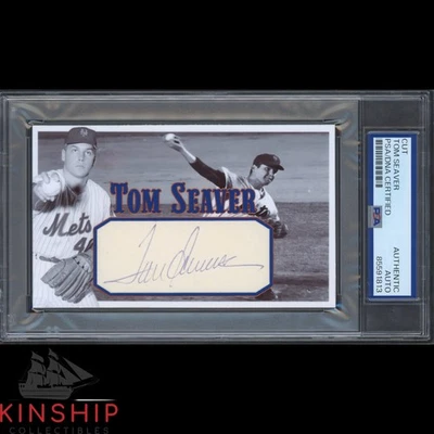 Tom Seaver signed Cut 3x5 Custom Card PSA DNA Slab Mets Baseball Auto C5429 - Image 1 of 2